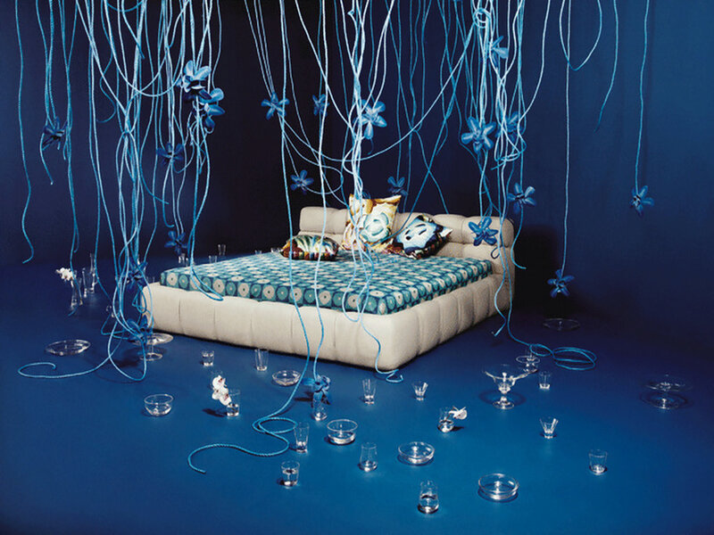 Bed with Blue Decorations