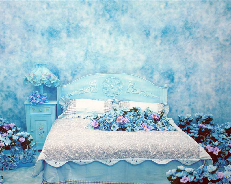 Bed with Blue Flowers