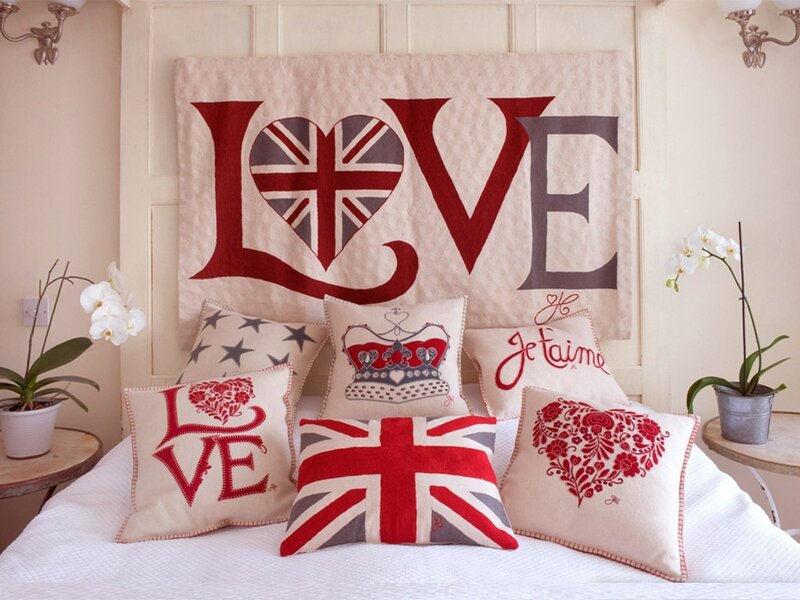 Bed with Decorative Pillows — Red
