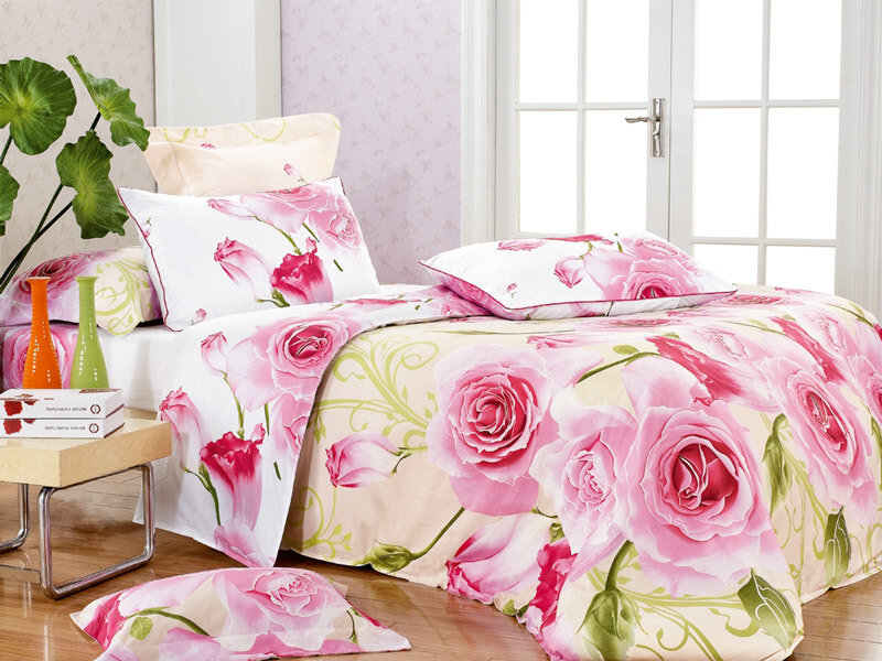 Bed with Floral Bedding