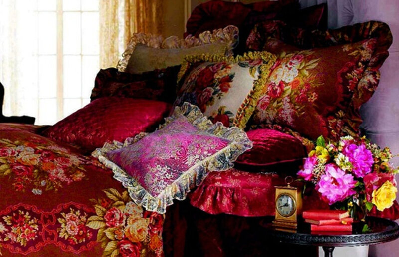 Bed with Floral Pillows