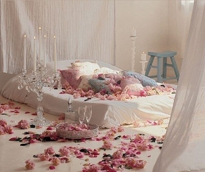 Bed with Flower Petals