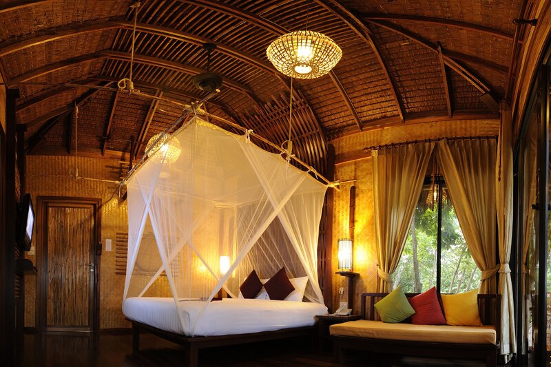Bed with Mosquito Net — Brown, Warm