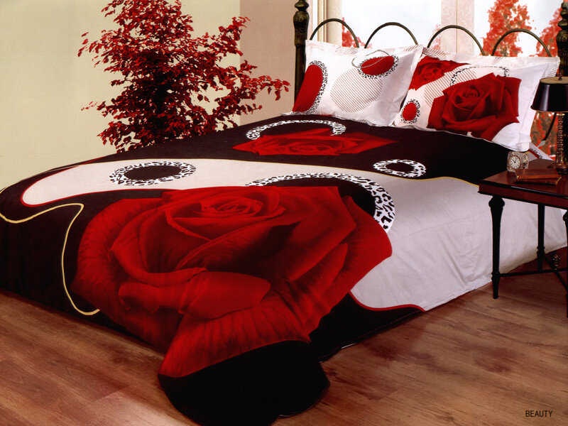 Bed with Red Rose Bedding