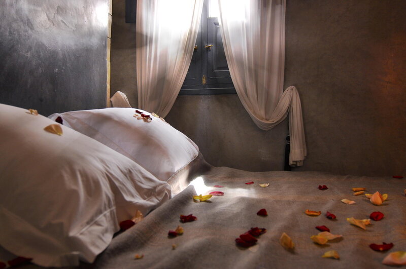 Bed with Rose Petals — White, Romantic, Morning