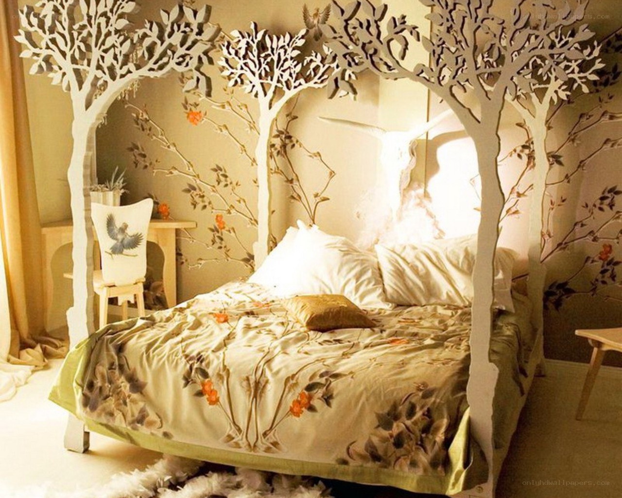 bed with tree canopy design
