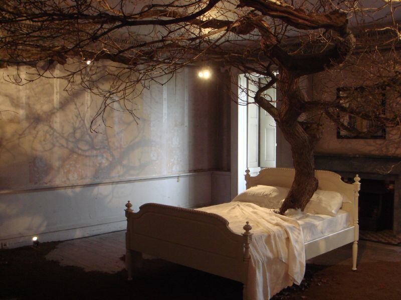 Bed with Tree Trunk