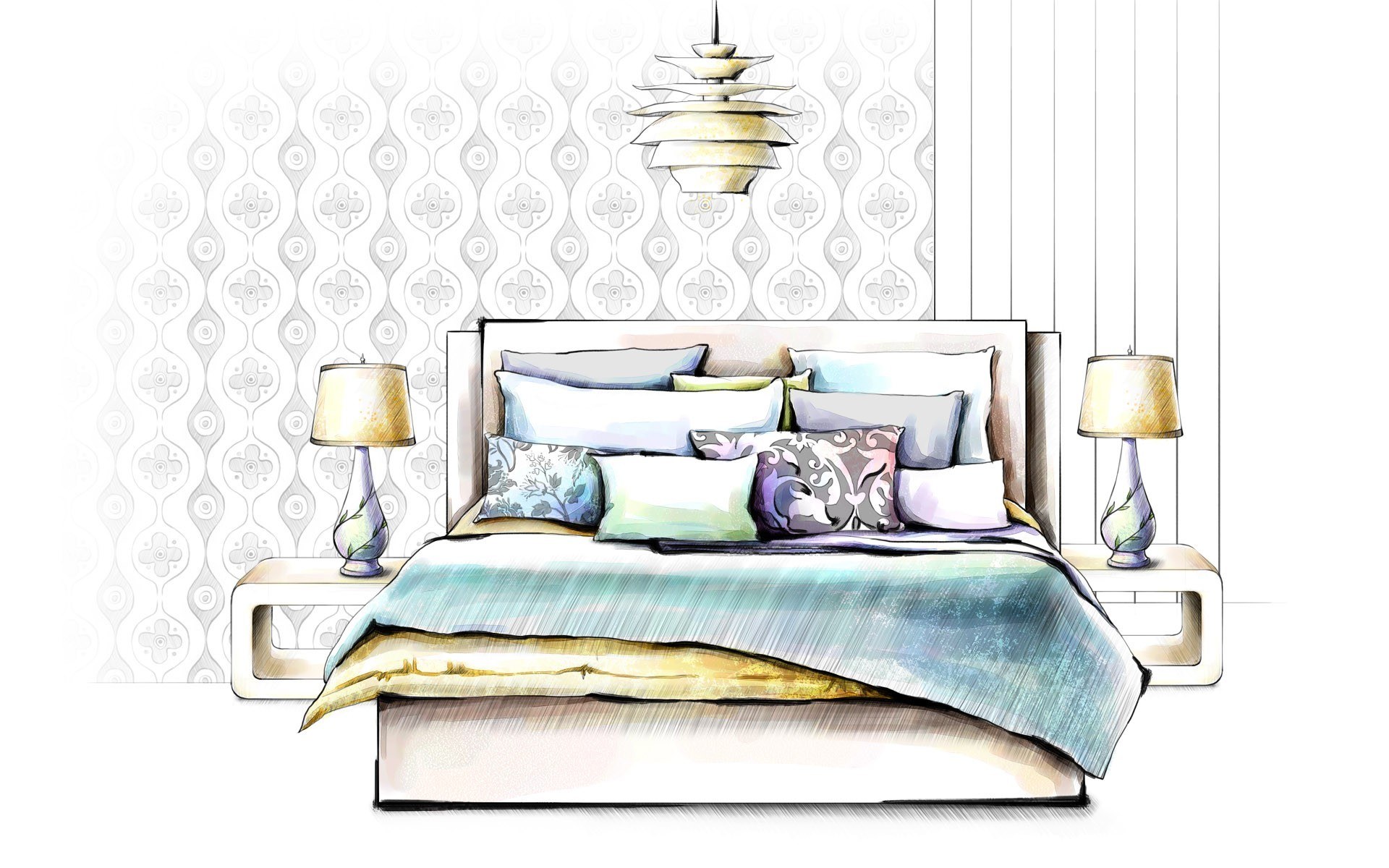 Bedroom interior design sketch