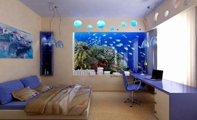 Bedroom with Aquarium Wall