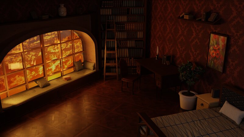 Bedroom with Arched Window