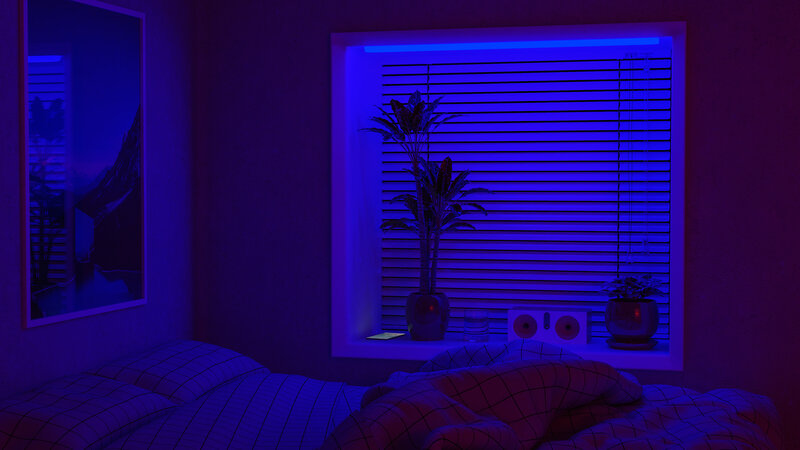 Bedroom with Blue Lighting