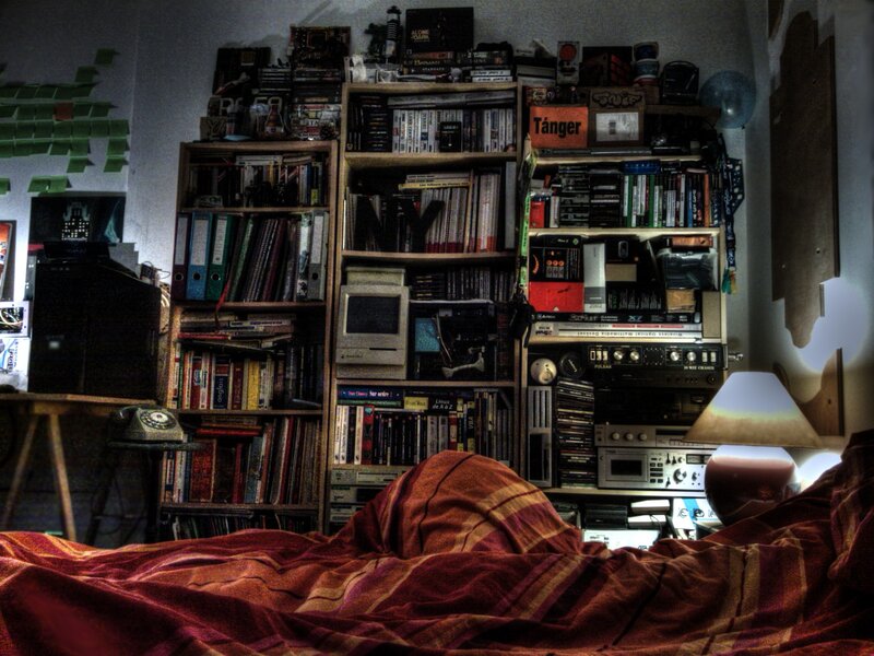 bedroom with bookshelf