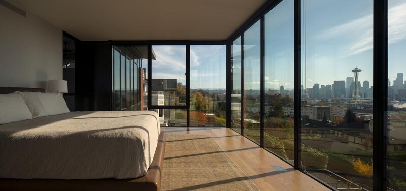 Bedroom with City View — White