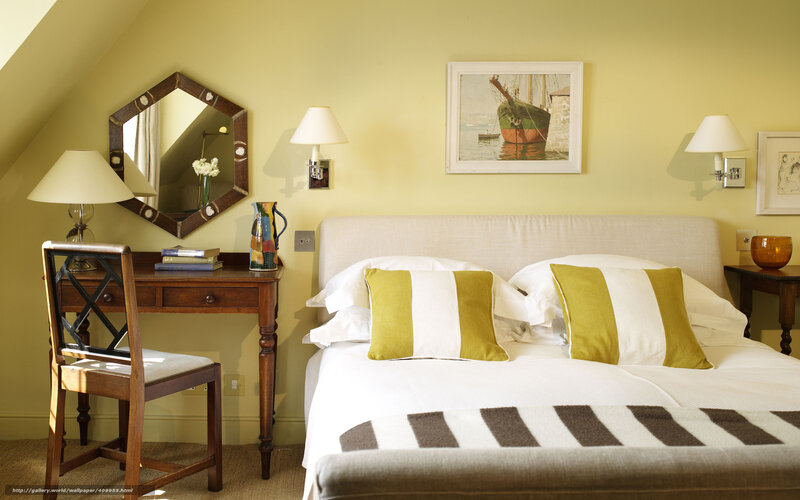 Bedroom with Desk and Bed — Yellow
