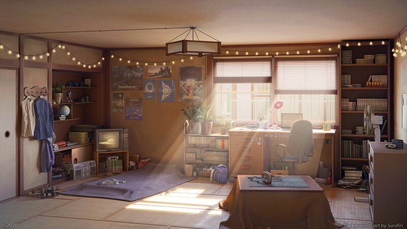 Bedroom with Desk and Shelves