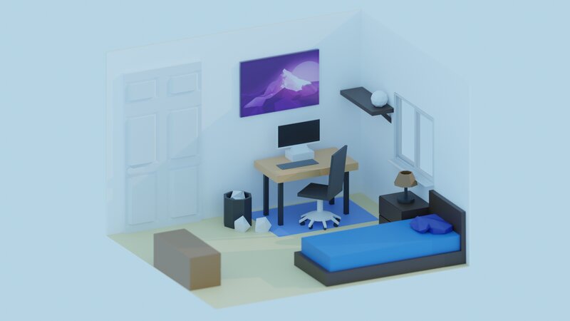 Bedroom with Desk — Blue