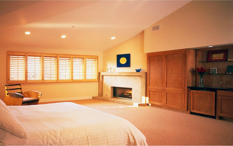 Bedroom with Fireplace — Beige