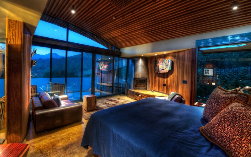 Bedroom with Fireplace — Blue, Serene