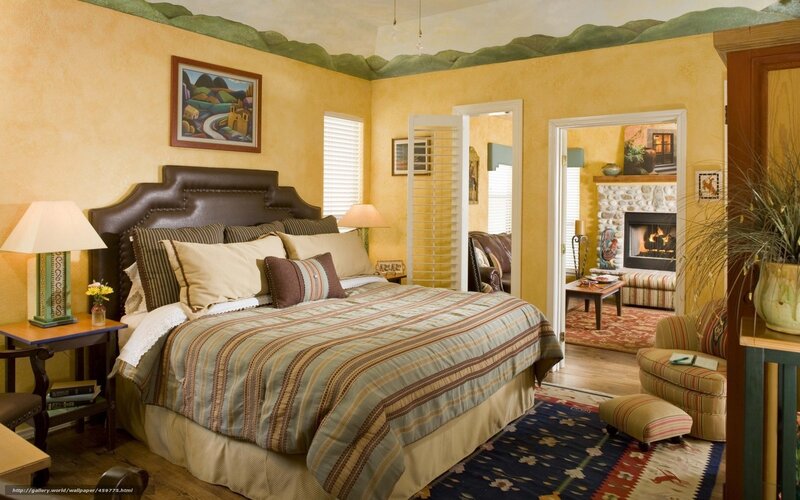 Bedroom with Fireplace — Yellow