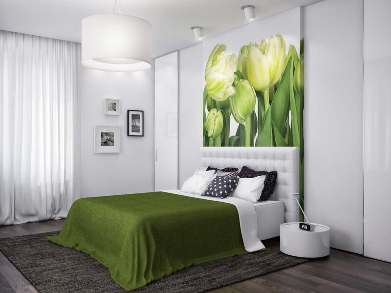 Bedroom with Green Flowers