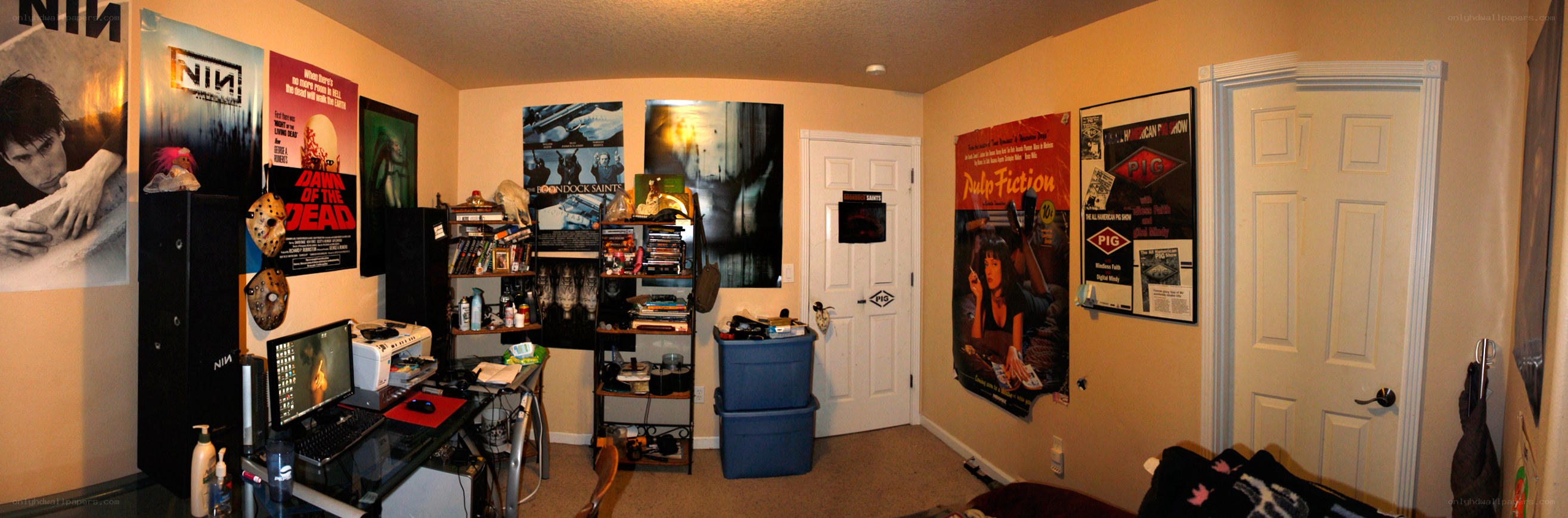 bedroom with movie posters