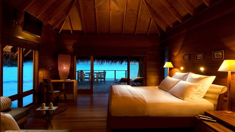 Bedroom with Ocean View — Brown, Serene, Night, Photograph