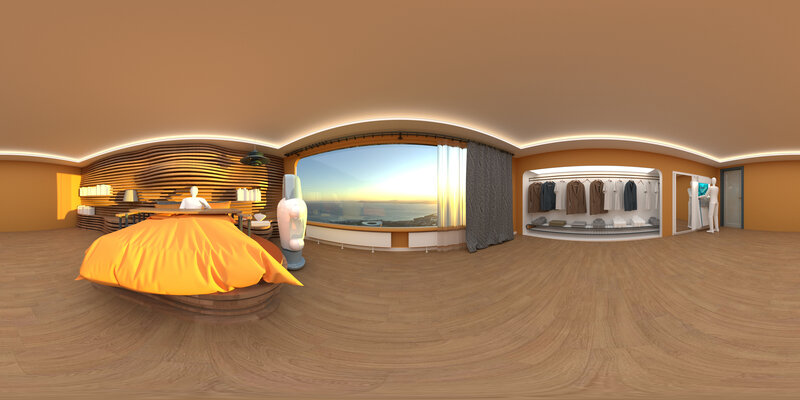 Bedroom with Ocean View — Brown, Serene, Sunset, 3d Render
