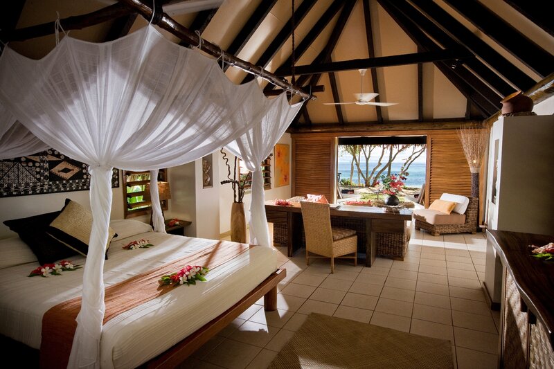 Bedroom with Ocean View — White, Serene, Afternoon, Photograph, Canopy Bed, Desk