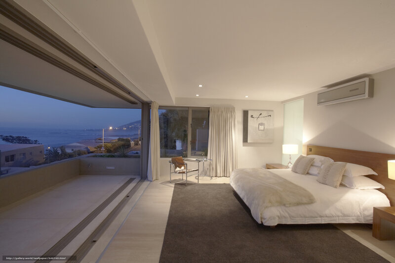 Bedroom with Ocean View — White, Serene, Night, Photograph