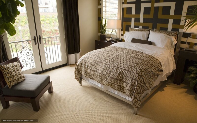 Bedroom with Patterned Bedding — Beige