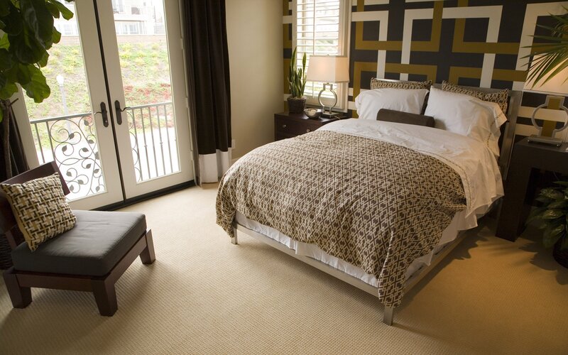 Bedroom with Patterned Wall — Brown