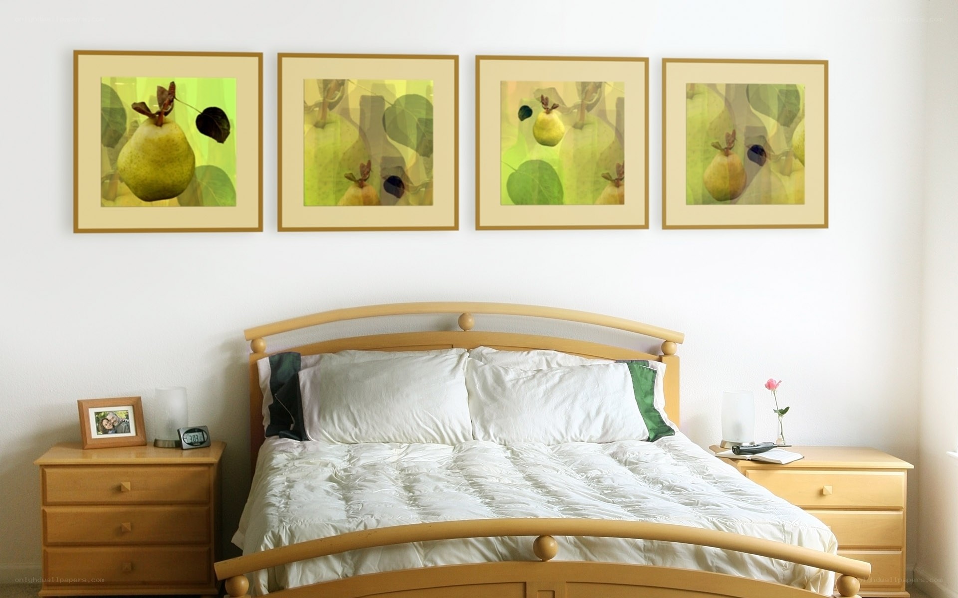 bedroom with pear art