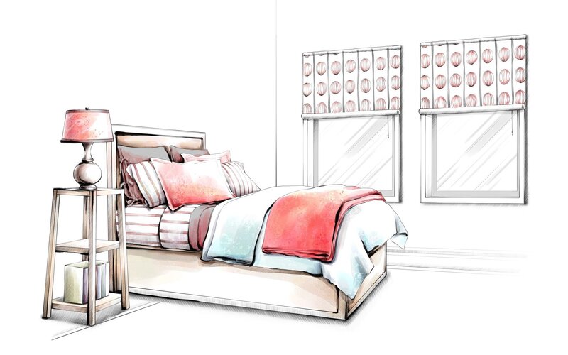 Bedroom with pink and white decor