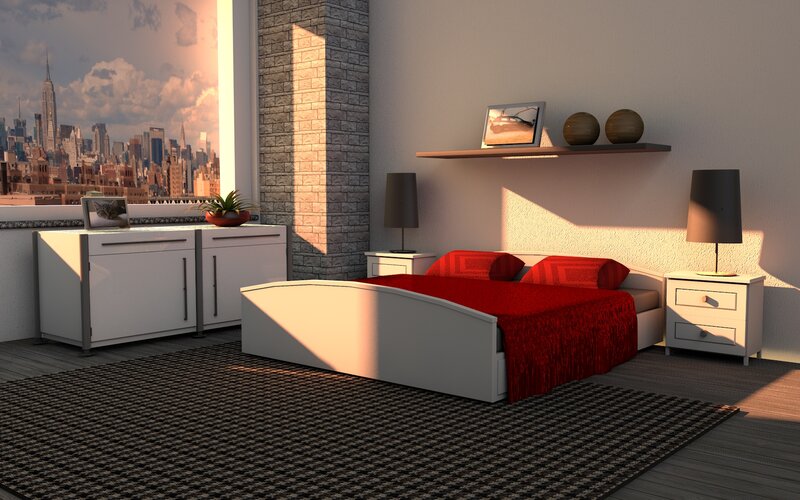 Bedroom with Red Bed
