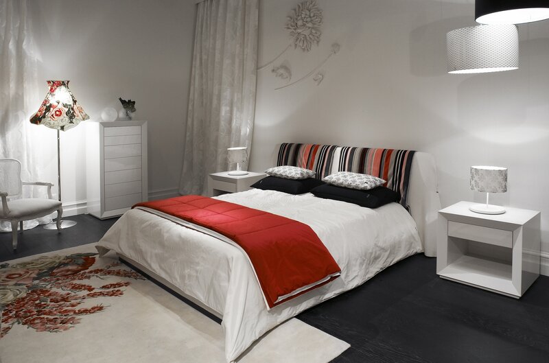 Bedroom with Red Blanket — White