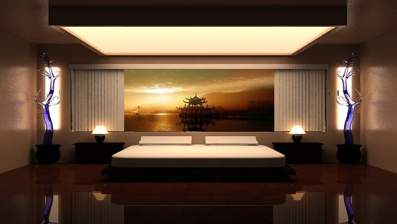 Bedroom with Sunset Mural — Brown