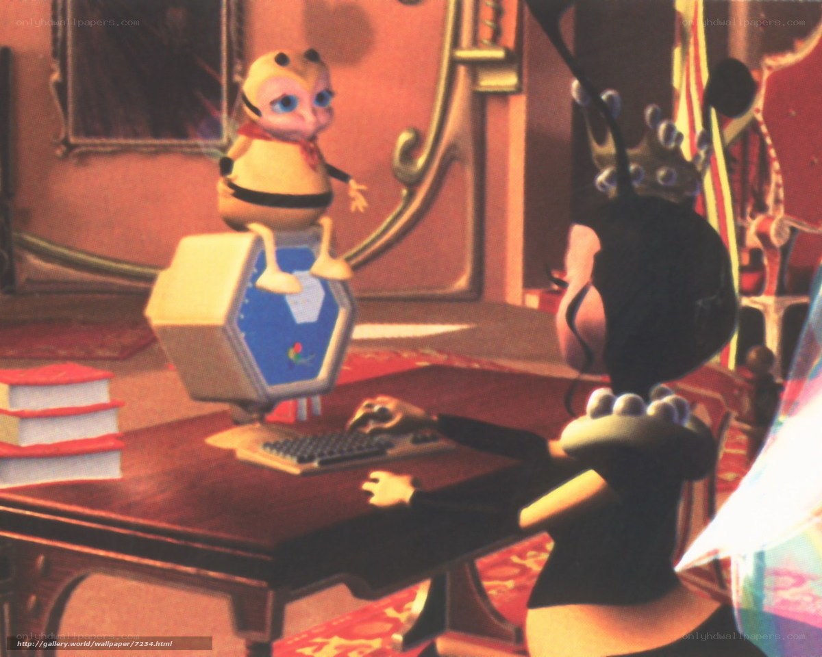 Bee characters at a computer