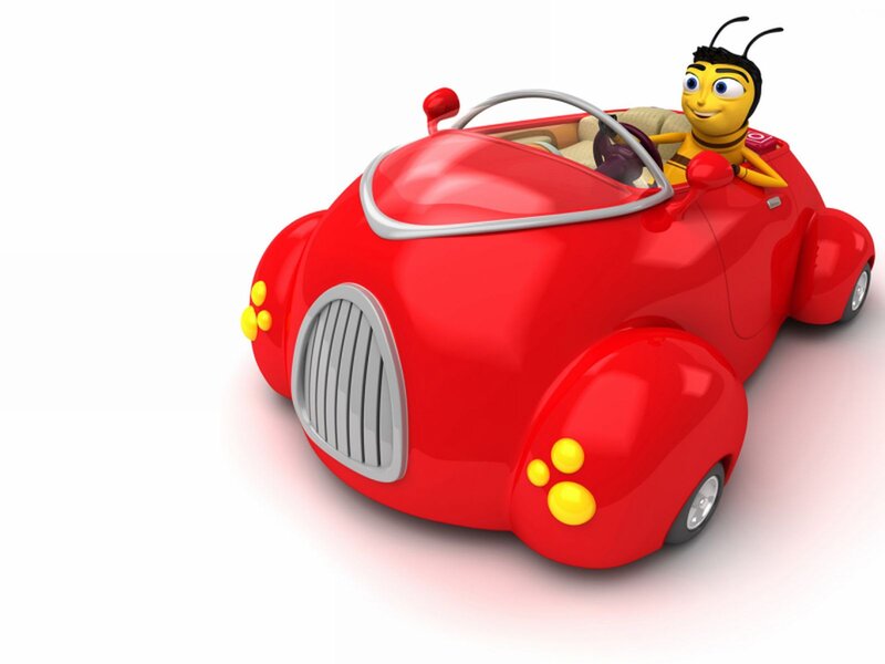Bee Driving Red Car — Playful