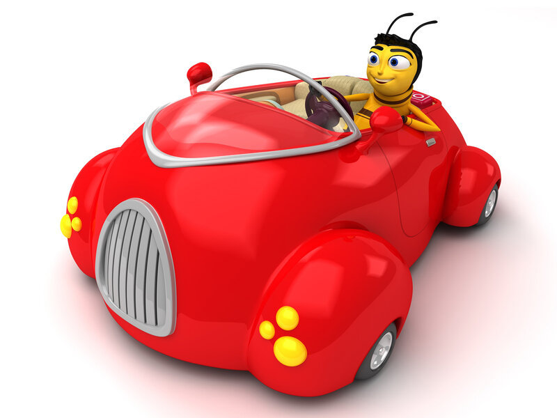 bee driving red car