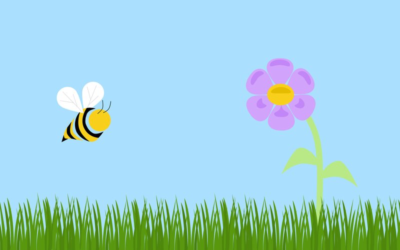 Bee Flying to Flower — Blue