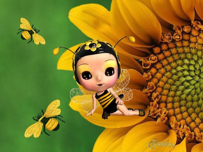bee girl on sunflower