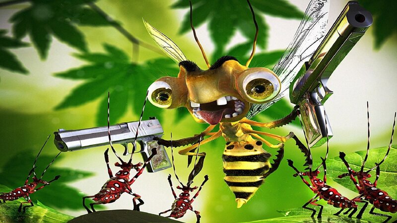 Bee Holding Guns — Green, Chaotic, Digital Art