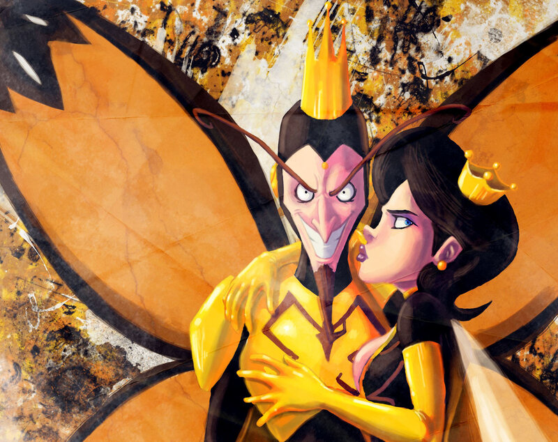 bee king and queen embrace
