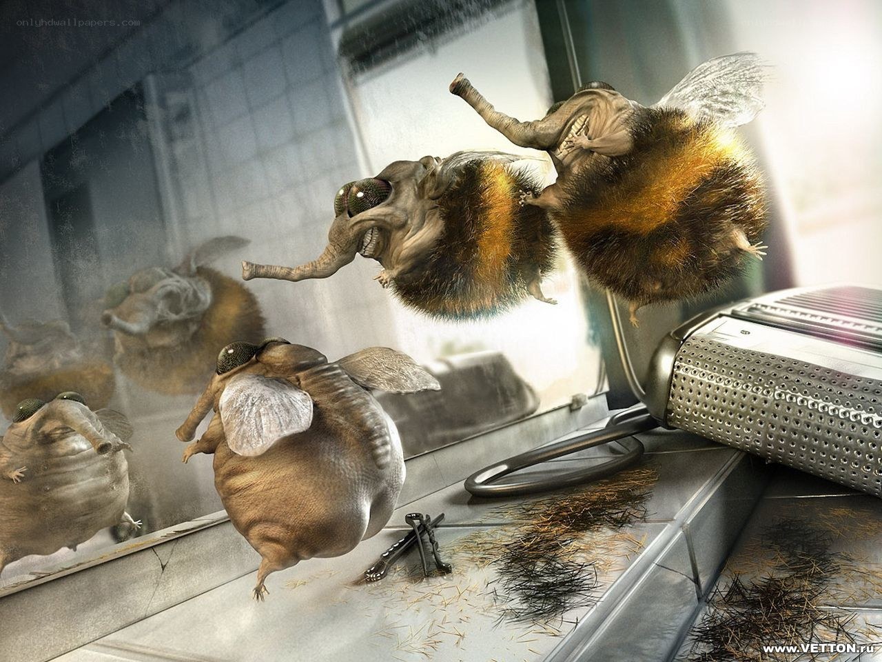 Bee-like creatures in a barber shop