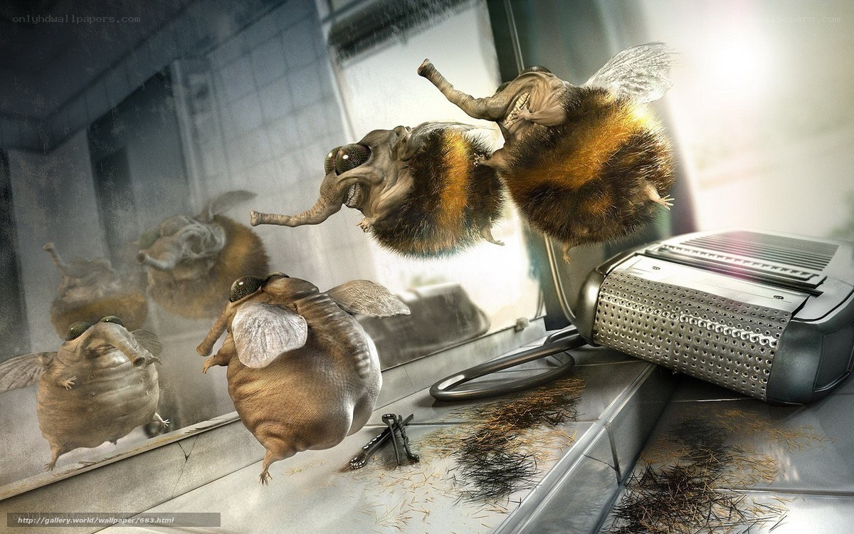 Bee-like creatures in a barber shop