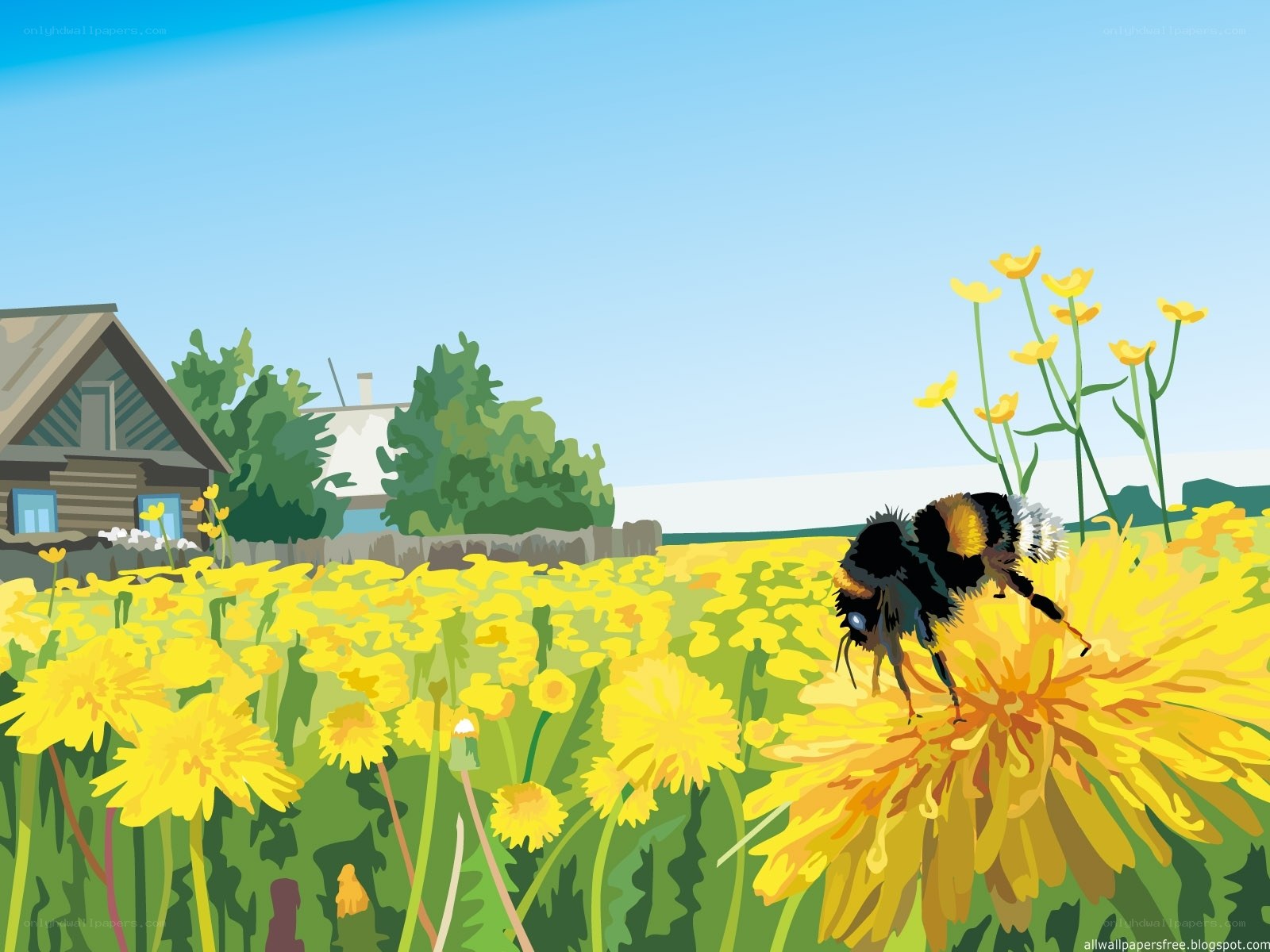 Bee on a dandelion flower