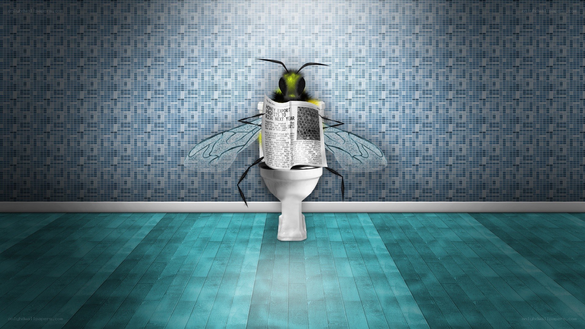 bee reading newspaper on toilet