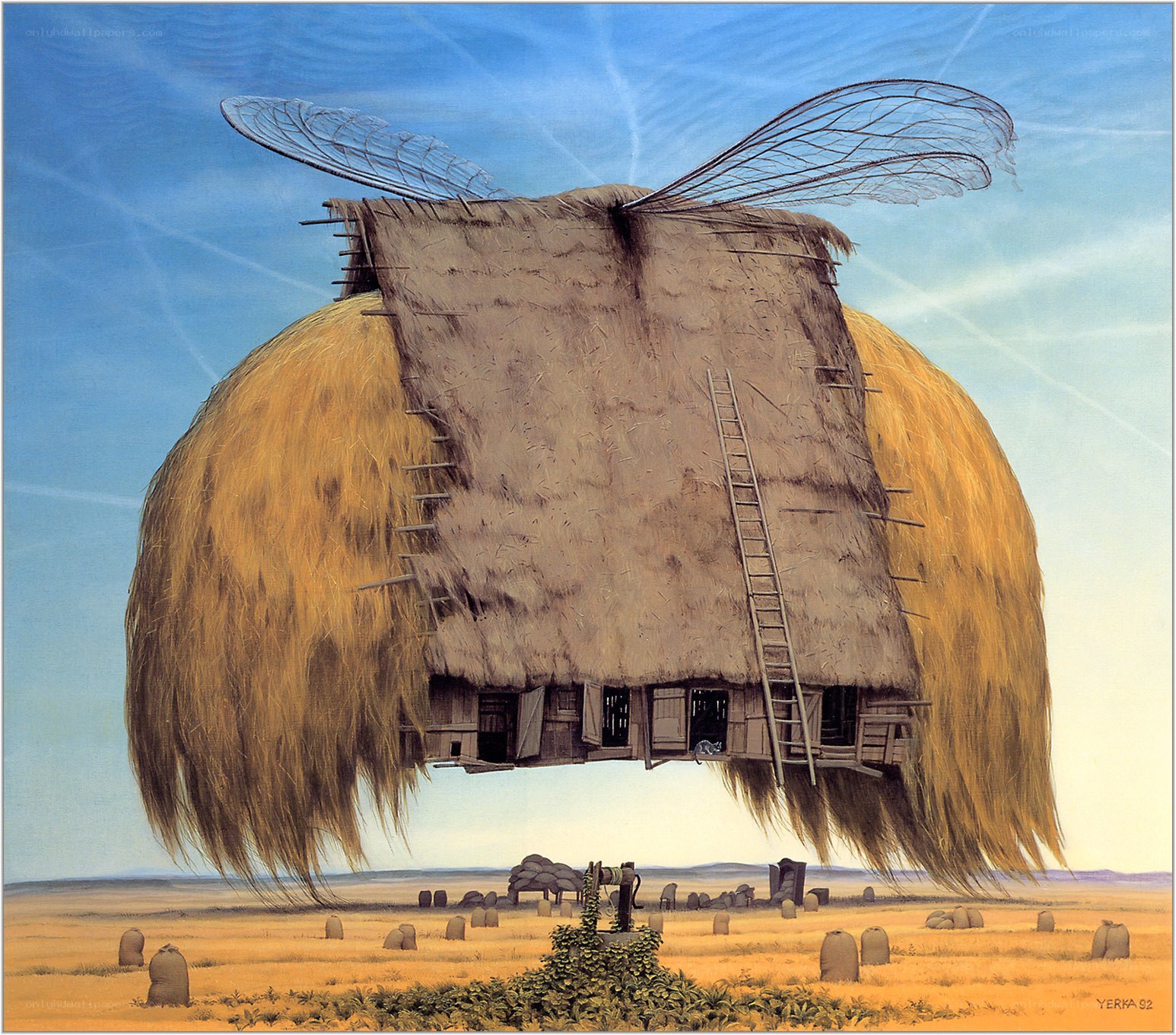 Bee-shaped house in a field