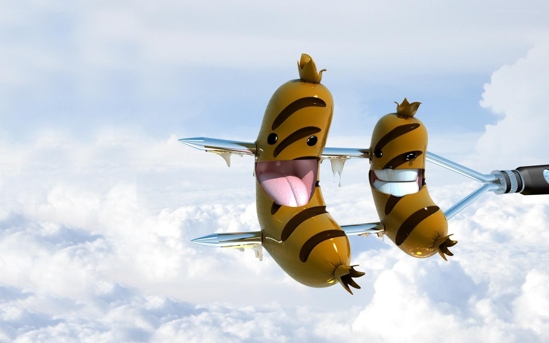 bee-shaped sausages in flight