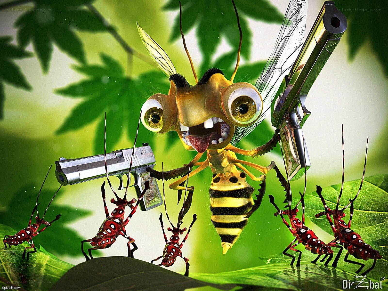 Bee with guns attacks insects